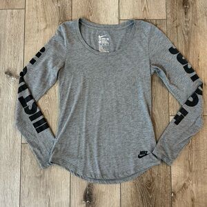 Nike Gray Cotton Long Sleeve Shirt Just Do It Casual Top Workout Top XS